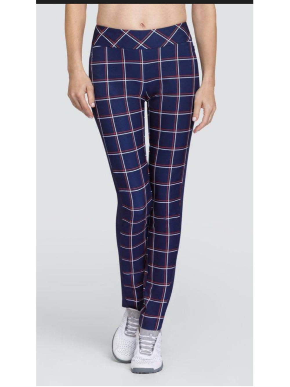 Women's Tail Navy Plaid Trousers Size 10 amona Long Trousers - Checked